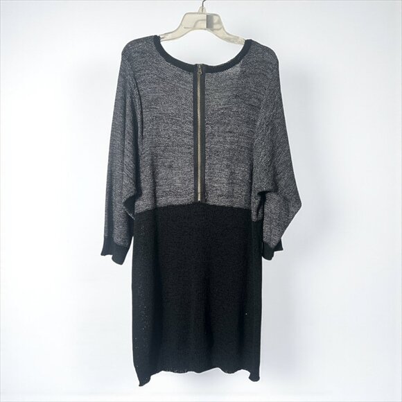 WD-NY Woman Gray Black Colorblock Sweater Dress Size 1X Plus Dolman Sleeve Knit - Picture 4 of 5